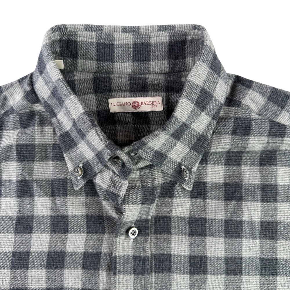 Luciano Barbera Gray and Light Gray Check Button-Down Shirt